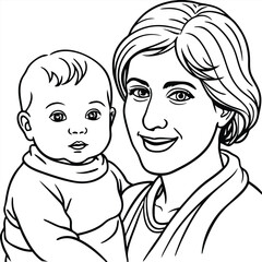A drawing of a woman with a baby and a drawing of a woman.