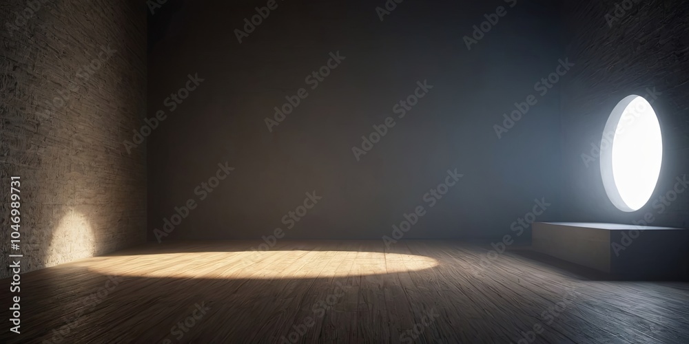 Poster a room with a window and a white light shining through it