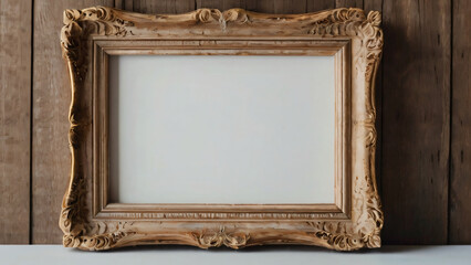 The blank wooden frame features flowers and green plants for decoration.