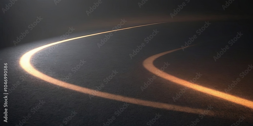 Poster a road with a curve and a shadow on the ground