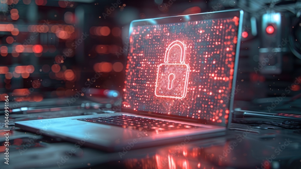 Aufkleber Cyber security concept of a digital padlock in front of a laptop computer, digital security.