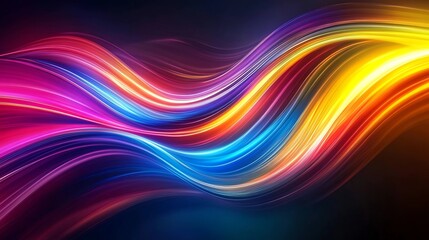 Obraz premium multicolored lines pulsing outward from the center, creating a wave of digital energy on a dark, smooth surface, with a sense of motion and intensity