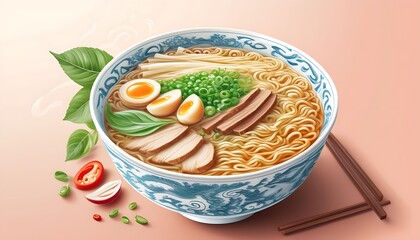 Exquisite depiction of ramen image, showcasing the taste of noodles and Eastern charm