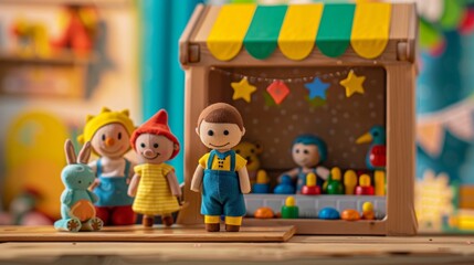 A puppet theater stands in the corner with a wide selection of puppets and props for children to put on their own imaginative shows.