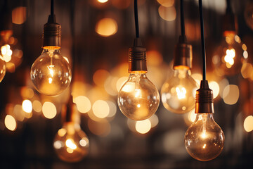 Vintage Edison Light Bulbs Hanging with Bokeh Background