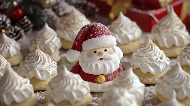 Christmas dessert, Santa claus meringue cookies, christmas decoration with santa claus, santa claus figurine - Powered by Adobe