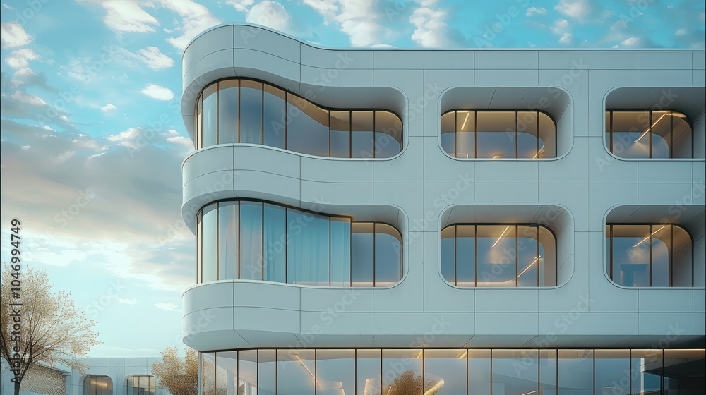 Poster square building design, building with rounded corners, modern architectural design, open and invitin