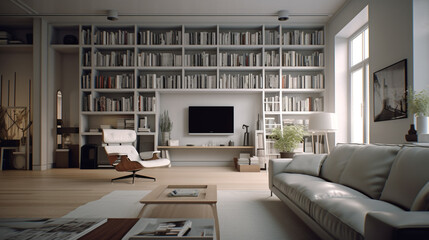 Fototapeta premium Exposed Brick Loft with Vintage Accents modern living room living room interior 