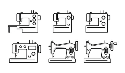 Line art vector of antique and modern Sewing machine symbol logo or icon drawing in black and white