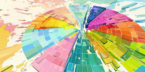 Obraz premium A pie chart with slices of colorful pastels, depicting the popularity of different European vacation spots by region.