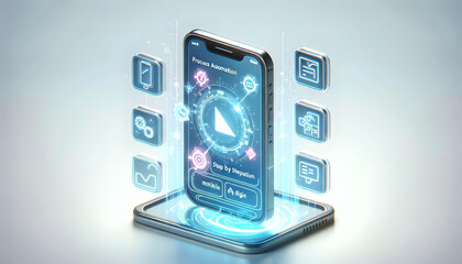 3D Floating Smartphone Holographic Investment Portfolio Close Up Glossy Device White Space Wealth Management Copy Space Icon