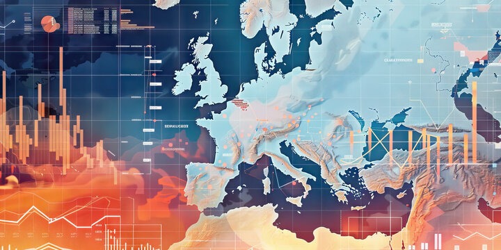 A collage of European chart and map designs, highlighting key statistical trends and demographic shifts.