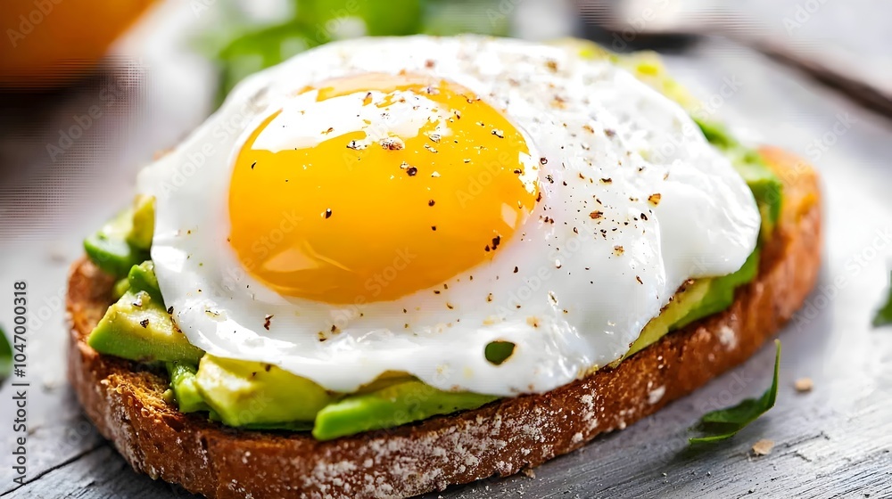 Aufkleber A Beautifully Presented Poached Egg Gently Resting on a Slice of Crisp Avocado Toast Creating a Delectable and Nutritious Breakfast or Brunch Dish