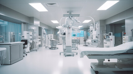 A consultation and diagnosis room for patients at a high-end health clinic. modern. Creating a Calm and Healing Environment: A Minimalist Hospital Room with Natural Light Generative AI

