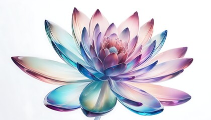 Design of colorful flowers on transparent glass lotus leaves, exhibiting beautiful art.