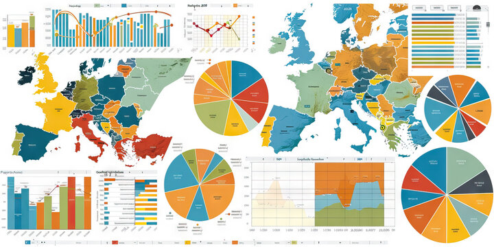 A creative assortment of European charts, ranging from pie to scatter diagrams, exploring various social and economic aspects.