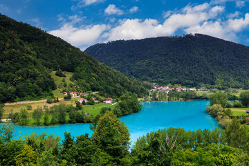 Julian Alps.  Most na Soci lake,Slovenia.