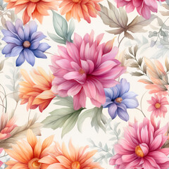 Luscious flowers seamless  and bee on white background, seamless pattern.  with spring blossom botany drawn beautiful nature natural bloom pattern gentle seamless stock floral summer plant 
