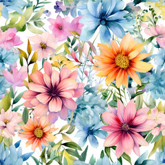 Seamless pattern of watercolor field flowers white background  watercolor flowers seamless pattern  seamless background with flowers


