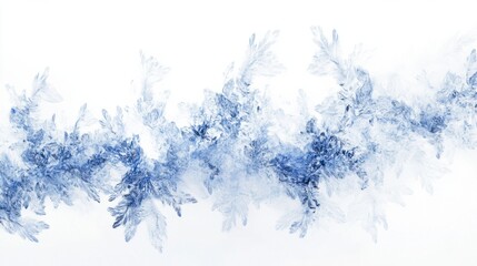 Frosty abstract winter design with delicate ice crystals and shimmering blue light, isolated on white