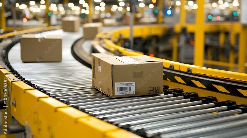 Poster automated parcel handling in shipping facility conveyor system efficient logistics and cargo transpo