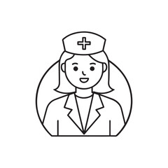 Obraz premium Nurse icon in line style. Doctor nurse icon outline, nurse thin line black, Vector isolated line illustration.