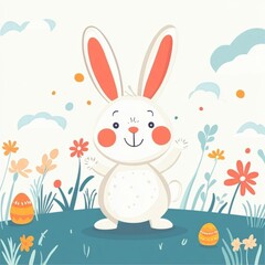 Fototapeta premium an easter banner with animals and flowers, in the style of dark beige and skyblue, colorful animation stills, bold calligraphy, relatable personality, dark white and white
