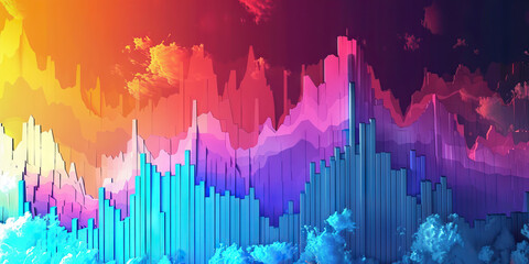 A vividly colored bar graph illustrating the rise and fall of global temperatures over the past century, using cool and warm hues to emphasize the data.