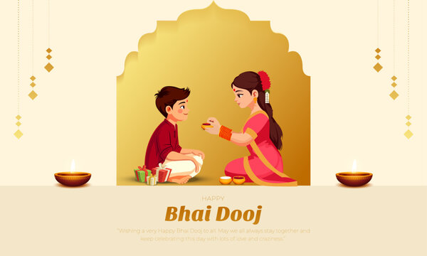 Happy Bhai Dooj Post and Greeting Card. Indian Festival Bhai Dooj Creative Poster Vector Illustration