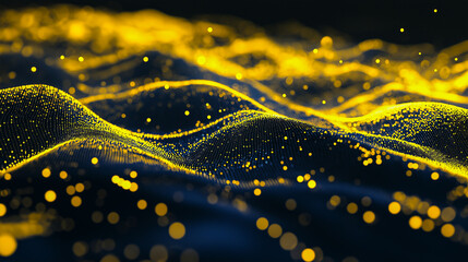 3d dynamic neon yellow digital wave. Smart technology wave. Flow digital structure. Cyber technology background. 3D rendering. a man stands on a yellow background