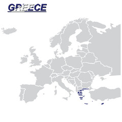 Fototapeta premium Map of Europe with Greece highlighted. Greek flag.