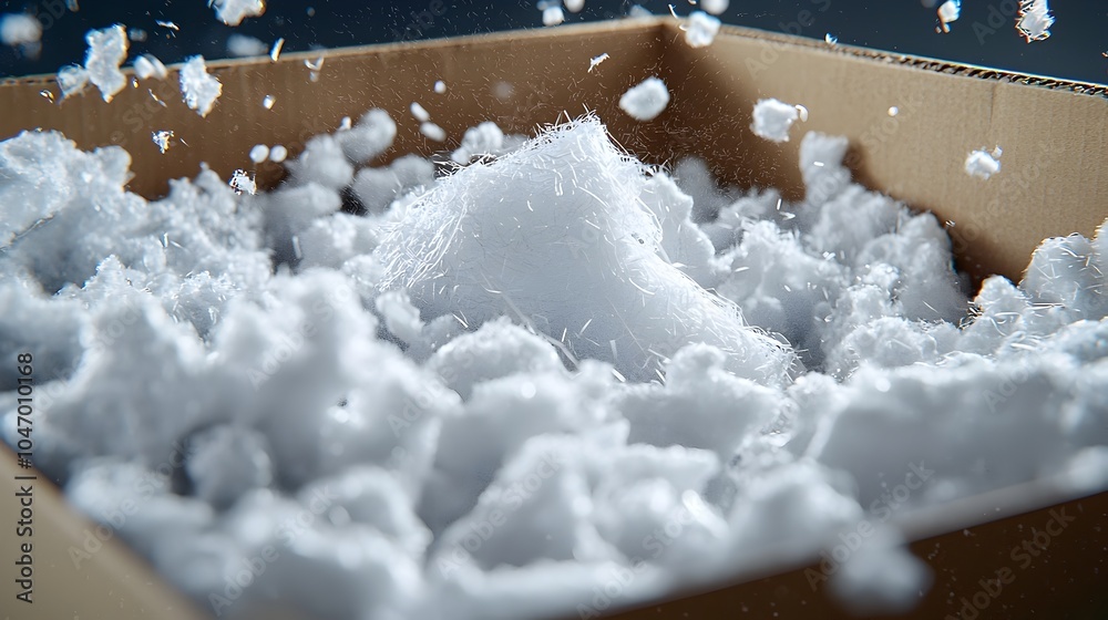 Poster Close up view of a delicate object safely encased within a parcel box surrounded by protective foam padding to ensure secure delivery during transportation