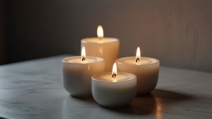 A set of candles illuminating a soft light background