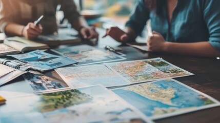 Client Consultation: A travel agent discussing vacation options with client at a desk