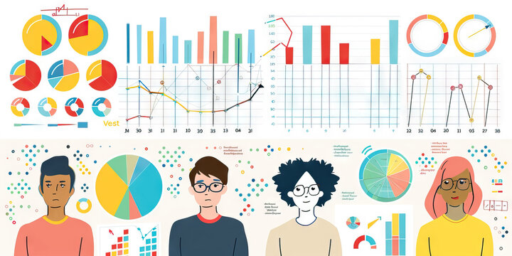 A scatter plot comparing student test scores to their preferred learning styles, using different symbols and colors to identify each combination.