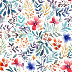 Fototapeta premium Mughal Garden Watercolor Elements: Floral & Architectural Design seamless pattern of colorful watercolor floral and bird motifs 