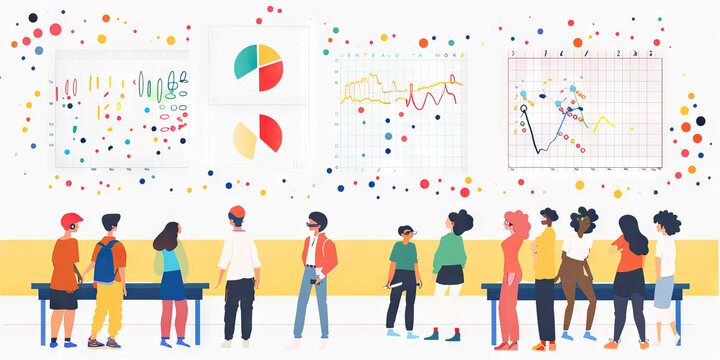 A scatter plot comparing student test scores to their preferred learning styles, using different symbols and colors to identify each combination.