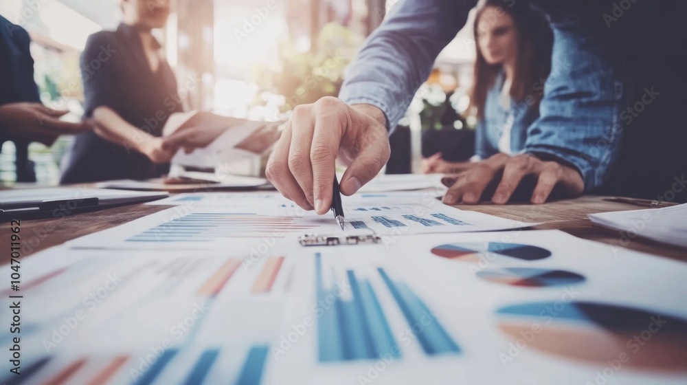 Poster A man is pointing at a graph on a table