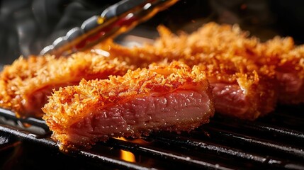 Close-up RAW Style of Japanese A5 Wagyu katsu preparation, luxury cutlet