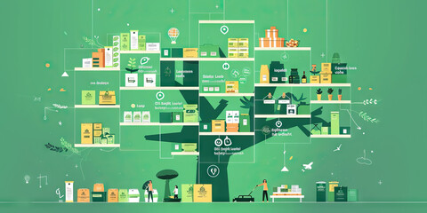 A tree map displaying the categories and subcategories of a large online store, using a consistent green color scheme for easy navigation.