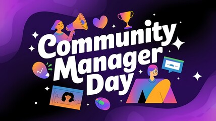 A banner with text community manager day with colorful gradient celebration background