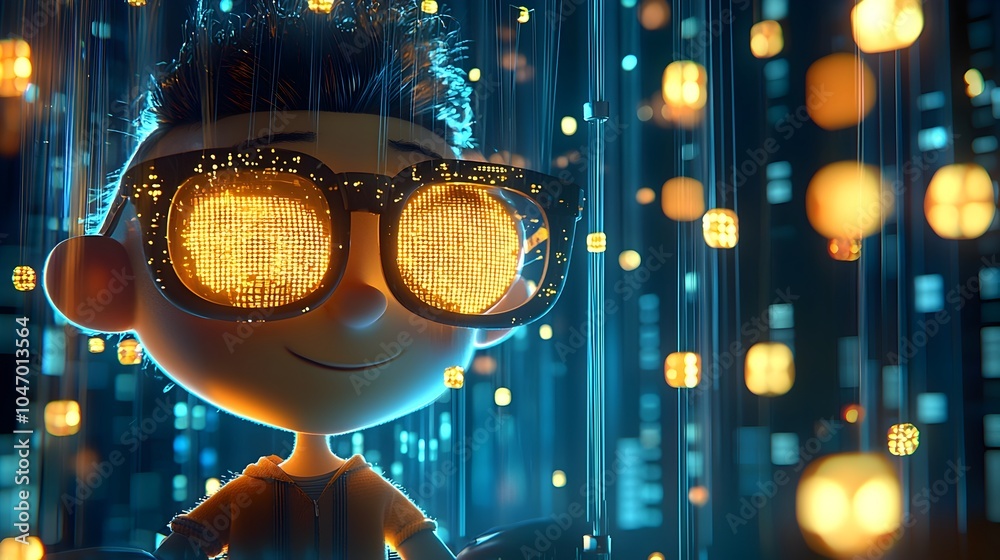 Aufkleber Digital artwork depicting a clay figure of a data engineer surrounded by glowing data streams flowing through intricate tubing