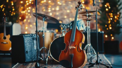 A set of musical instruments during a concert on stage, AI generates images