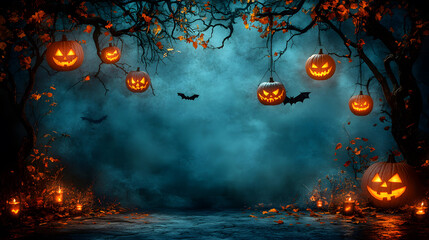 Lively Halloween art print with playful bats hanging upside down in a whimsical setting