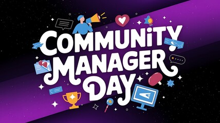 A banner with text community manager day with colorful gradient celebration background