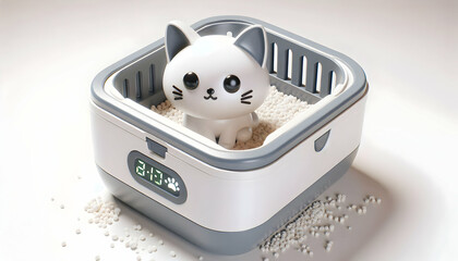 3D Macro Shot Self Cleaning Pet Litter Box | Automated Waste Removal Concept | Futuristic Design Close-Up | Clean Efficient Pet Care | Modern Innovation in Pet Supplies