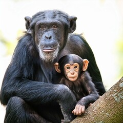 Naklejka premium chimpanzee mum with baby , AI generated