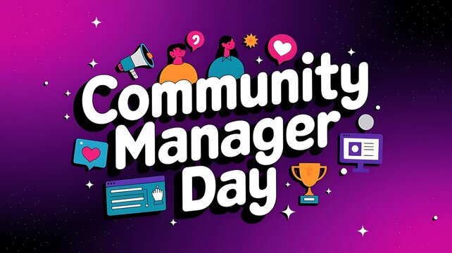 A banner with text community manager day with colorful gradient celebration background