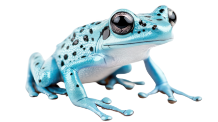 Blue frog with black spots, well-defined features, isolated on transparent background.