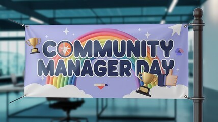 A banner with text community manager day with colorful gradient celebration background